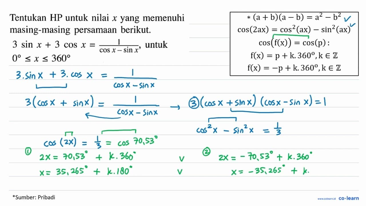 Tentukan HP untuk nilai x yang memenuhi masing-masing