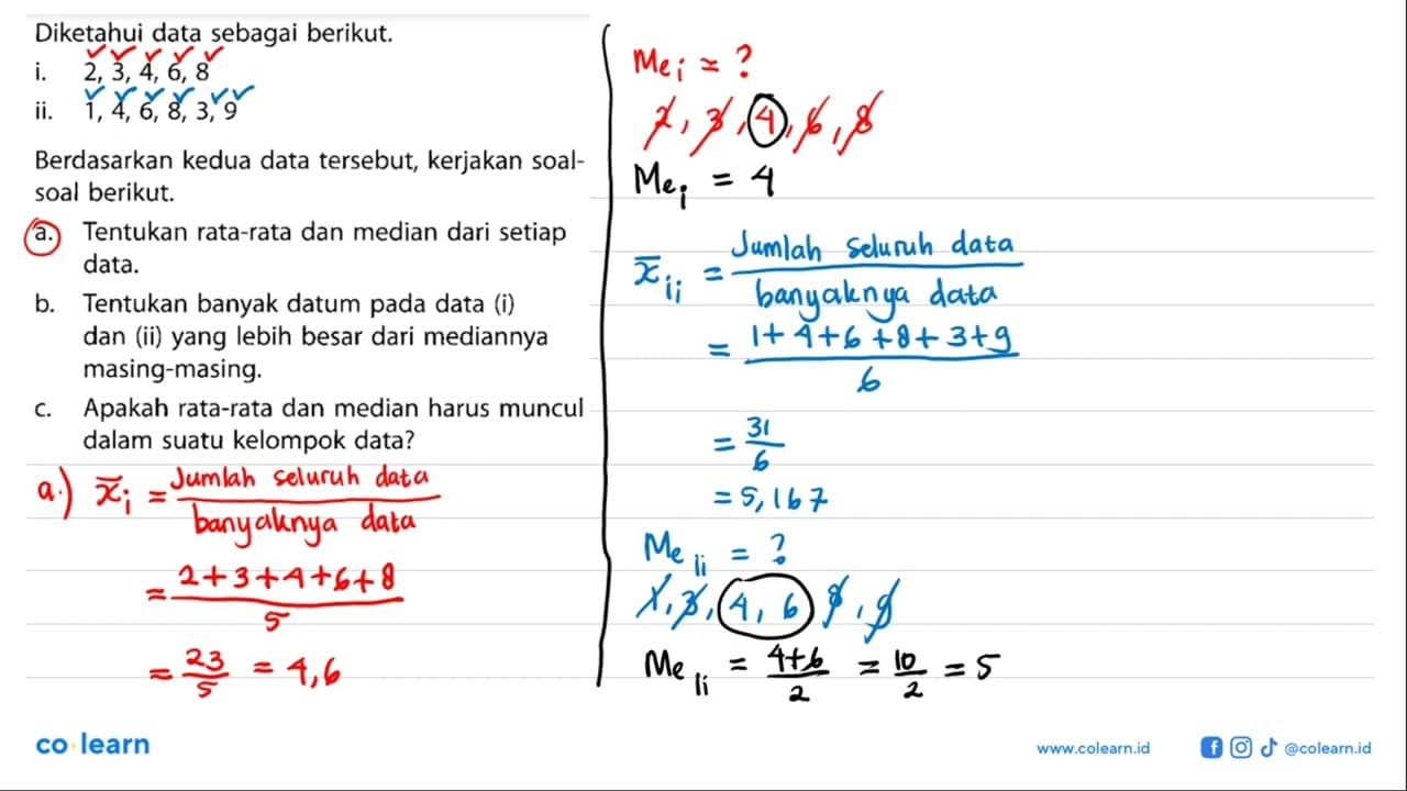 Diketahui data sebagai berikut. i. 2,3,4,6,8 ii.