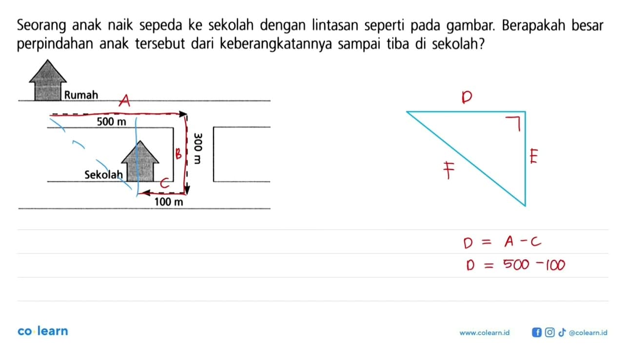 Seorang anak naik sepeda ke sekolah dengan lintasan seperti