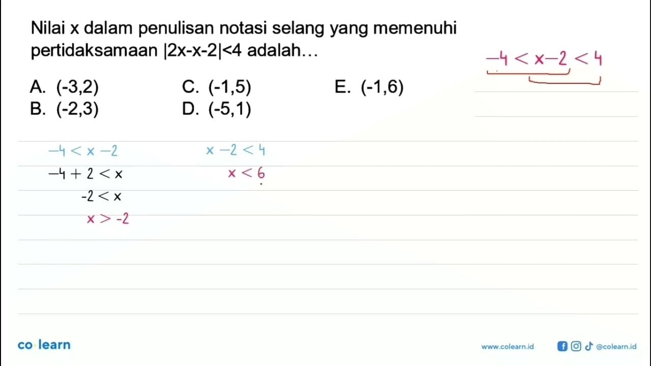 Nilai x dalam penulisan notasi selang yang memenuhi