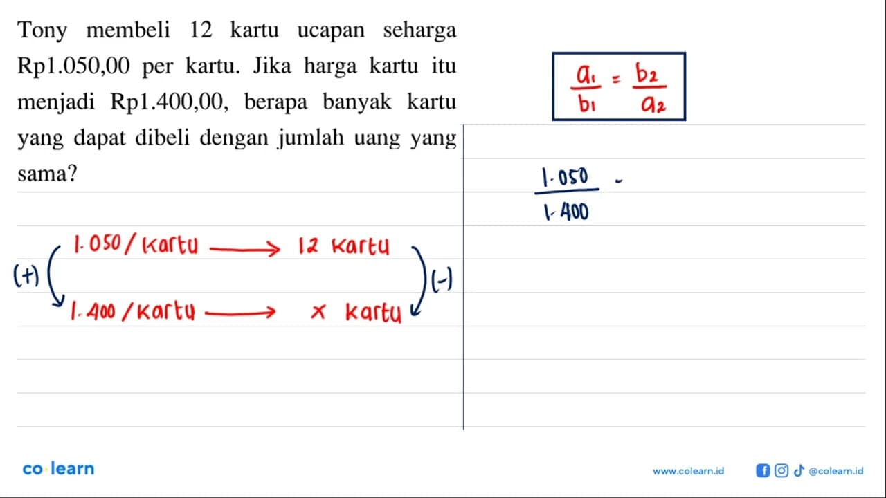 Tony 12 seharga membeli kartu ucapan Rp1.050,00 per kartu.