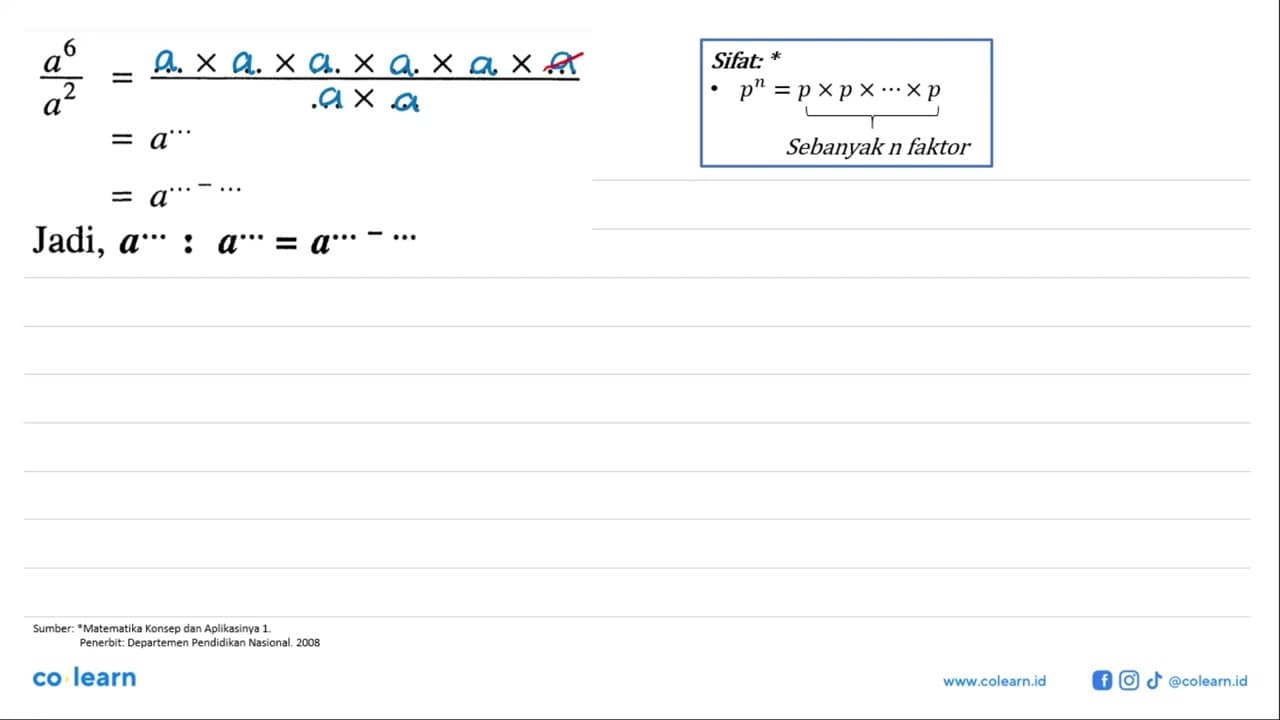 (a^6)/(a^2) = (... x ... x ... x ... x ... x ...)/(... x