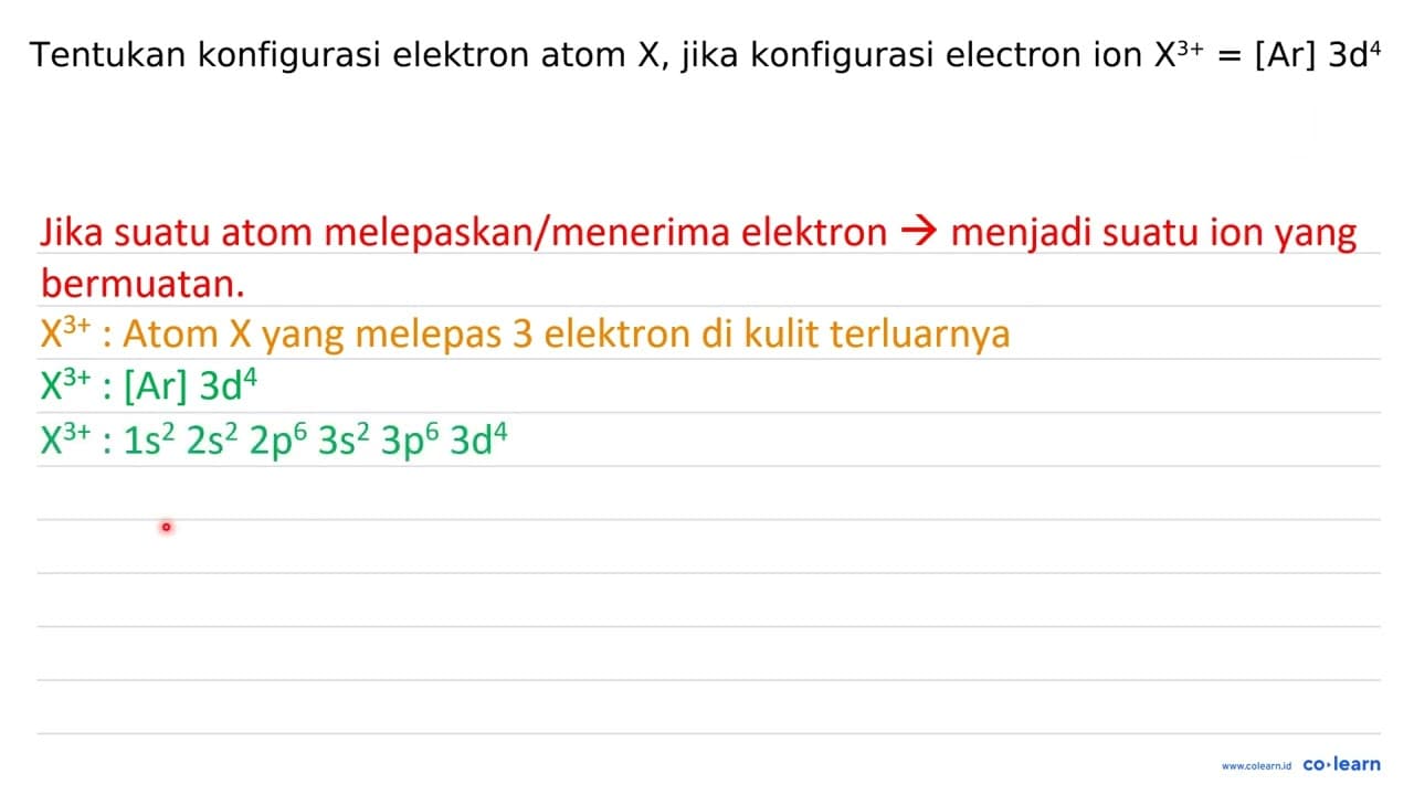 Tentukan konfigurasi elektron atom X , jika konfigurasi