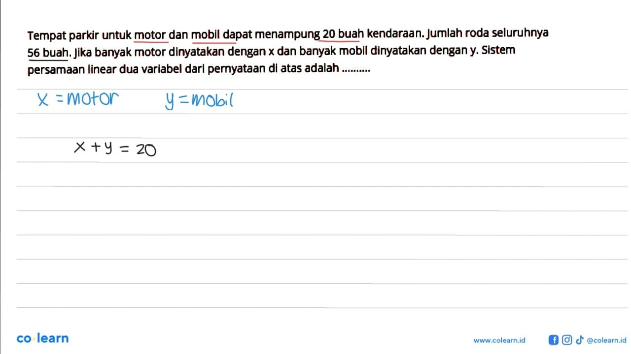 Tempat parkir untuk motor dan mobil dapat menampung 20 buah