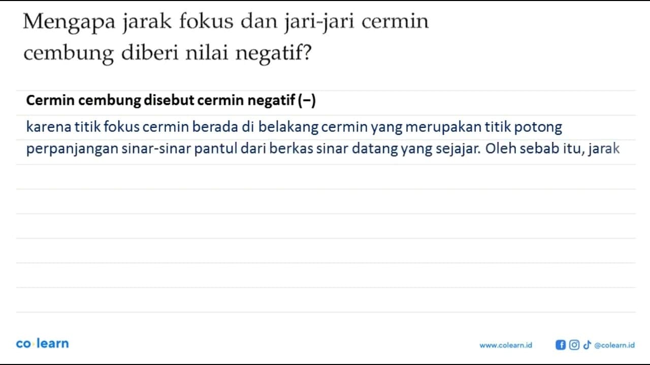 Mengapa jarak fokus dan jari-jari cermin cembung diberi