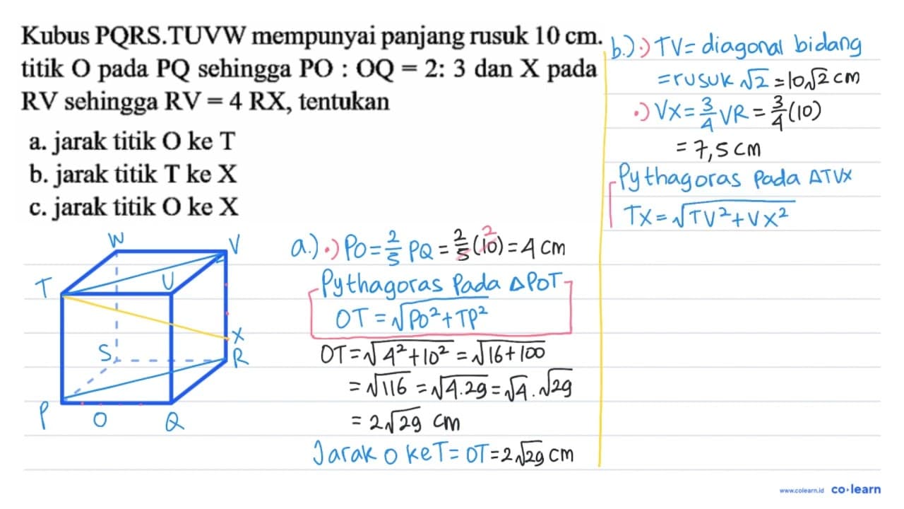 Kubus PQRS.TUVW mempunyai panjang rusuk 10 cm . titik O