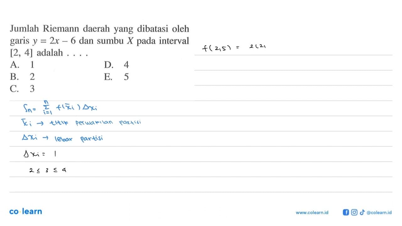 Jumlah Riemann daerah yang dibatasi oleh garis y=2x-6 dan