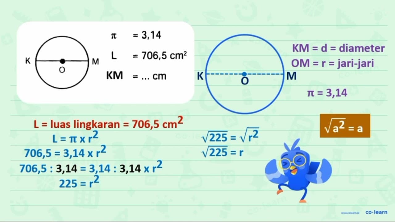 K O M pi=3,14 L=706,5 cm^2 L= ...cm