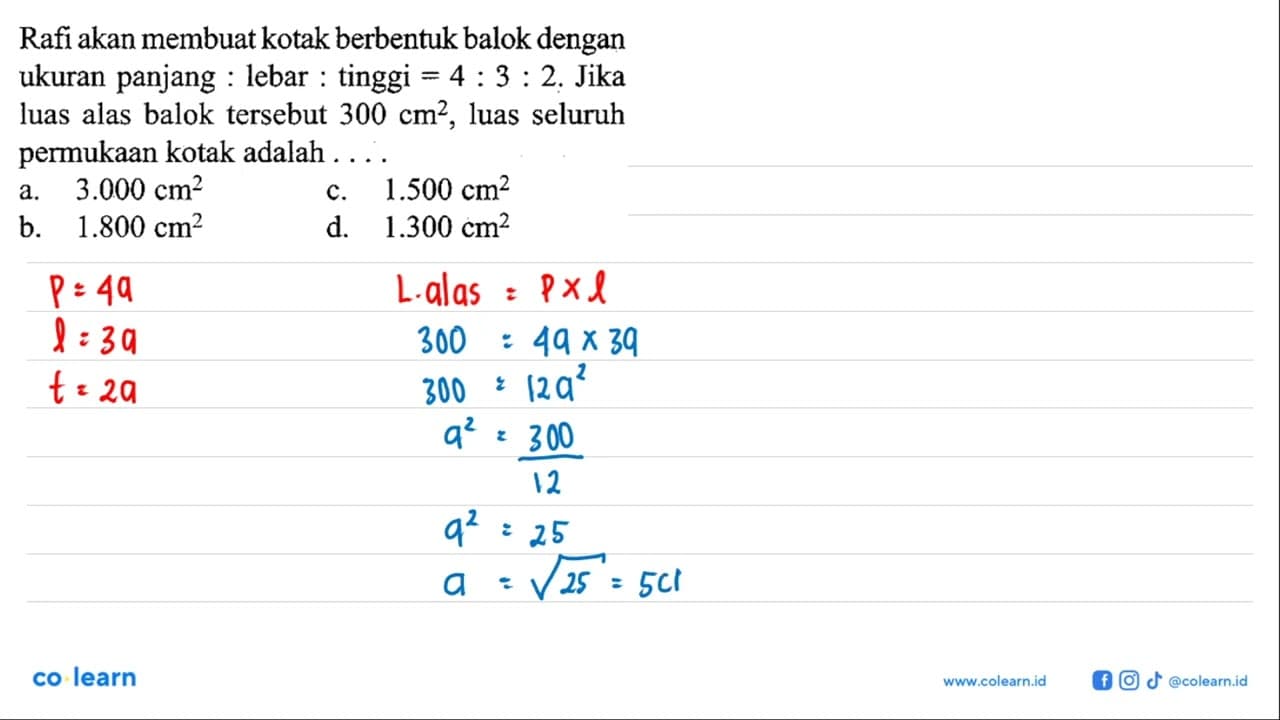 Rafi akan membuat kotak berbentuk balok dengan ukuran