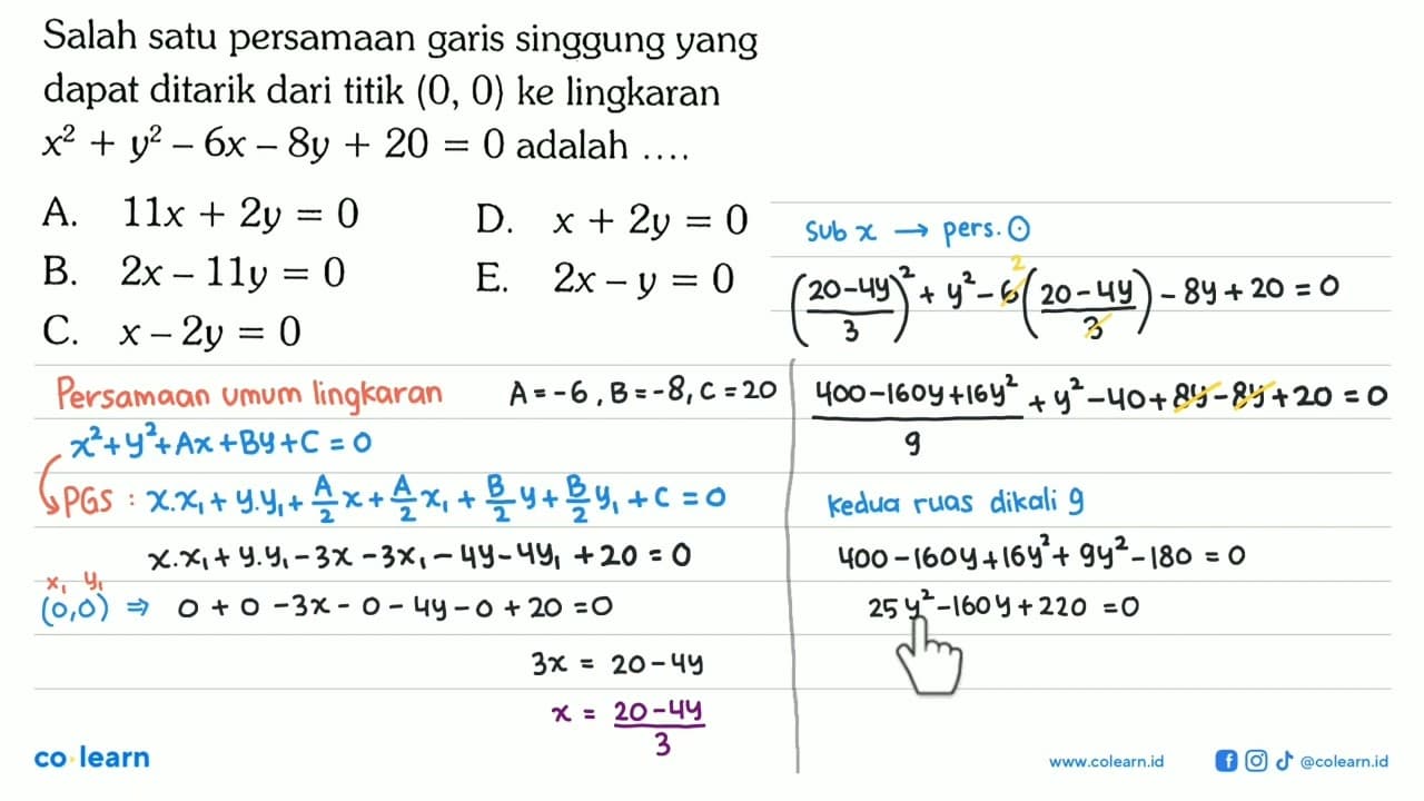 Salah satu persamaan garis singgung yang dapat ditarik dari