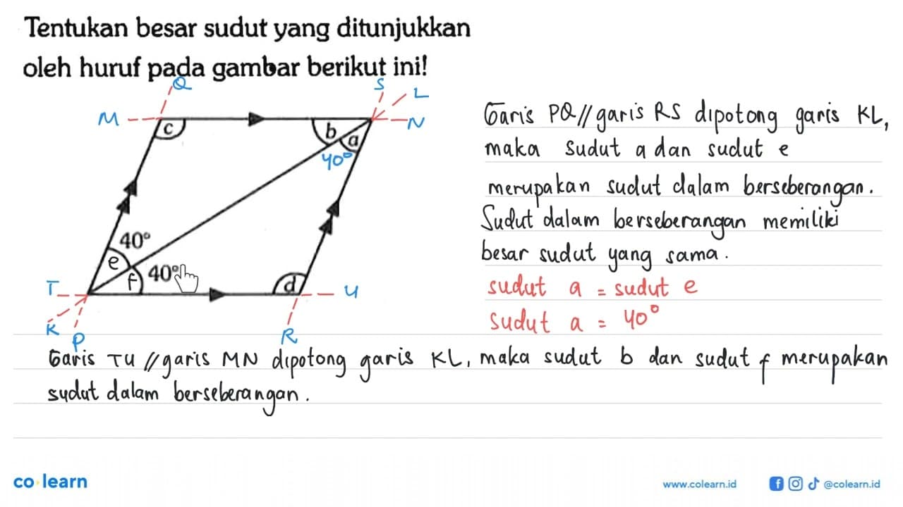 Tentukan besar sudut yang ditunjukkan oleh huruf pada