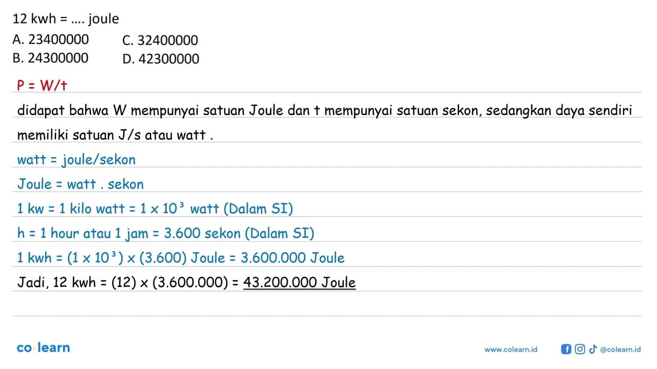 12 kwh = .... joule