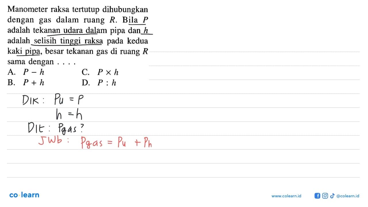 Manometer raksa tertutup dihubungkan dengan gas dalam ruang