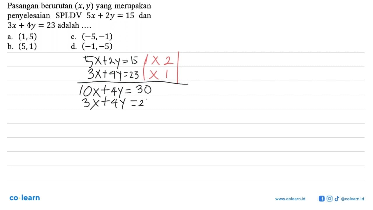 Pasangan berurutan (x, y) yang merupakan penyelesaian SPLDV