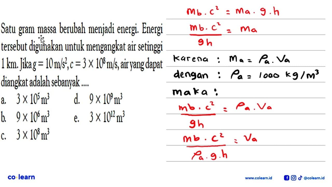 Satu gram massa berubah menjadi energi. Energi tersebut