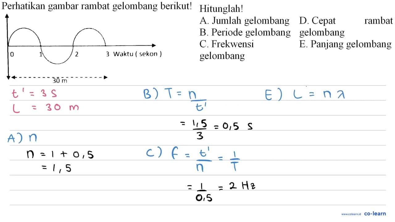 Perhatikan gambar rambat gelombang berikut! Hitunglah! A.