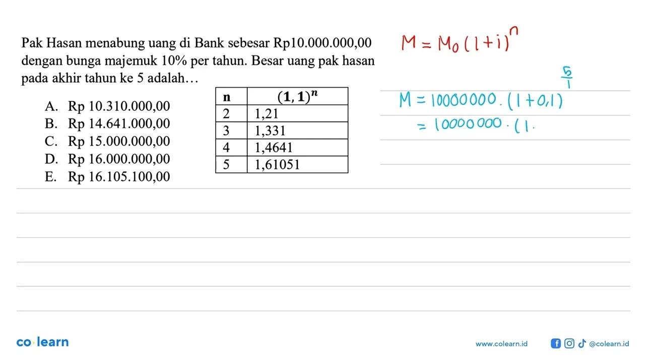 Pak Hasan menabung uang di Bank sebesar Rp10.000.000,00