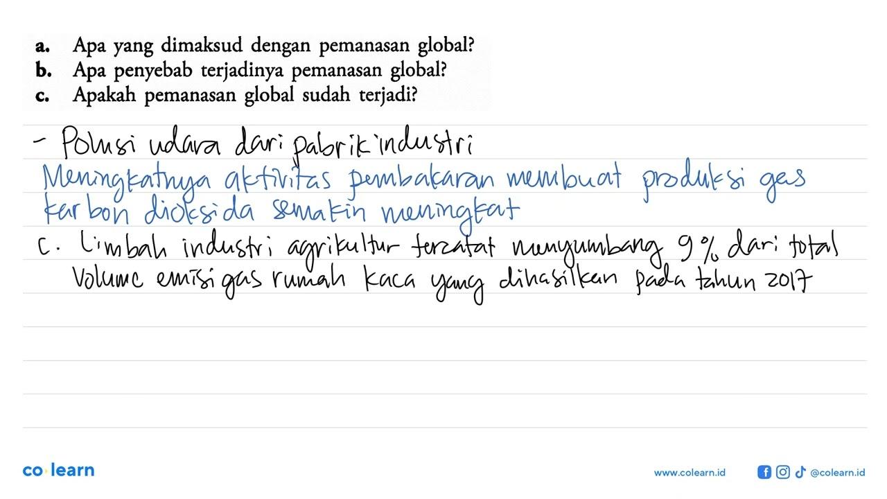 a. Apa yang dimaksud dengan pemanasan global?b. Apa