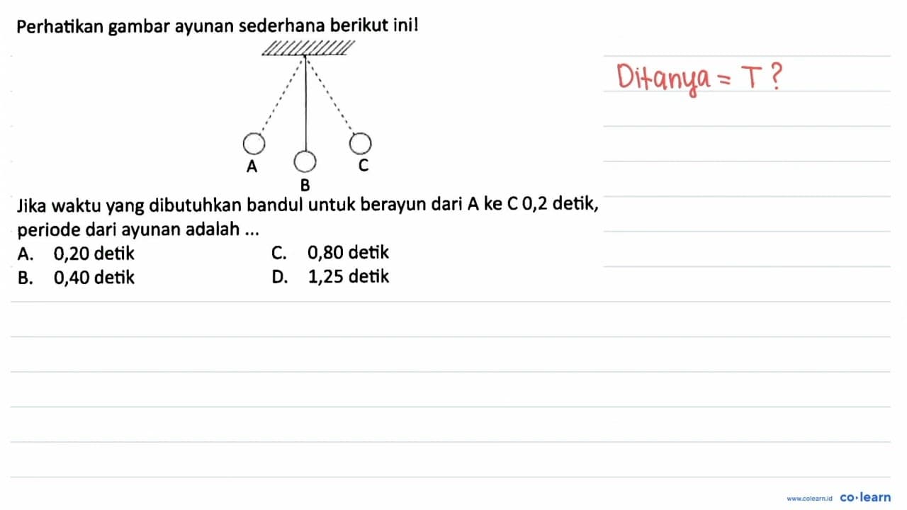 Perhatikan gambar ayunan sederhana berikut ini! Jika waktu