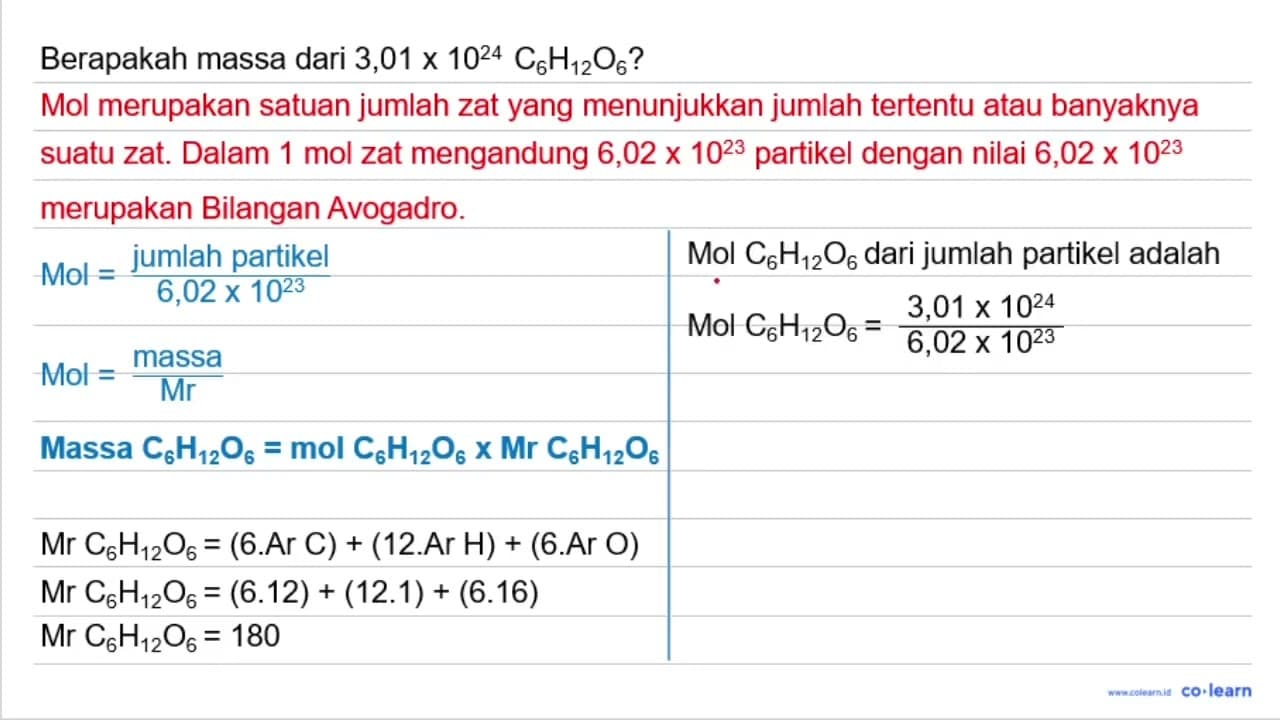 Berapa massa dari 3,01 x 10^(24) C_(6) H_(12) O_(6) ?