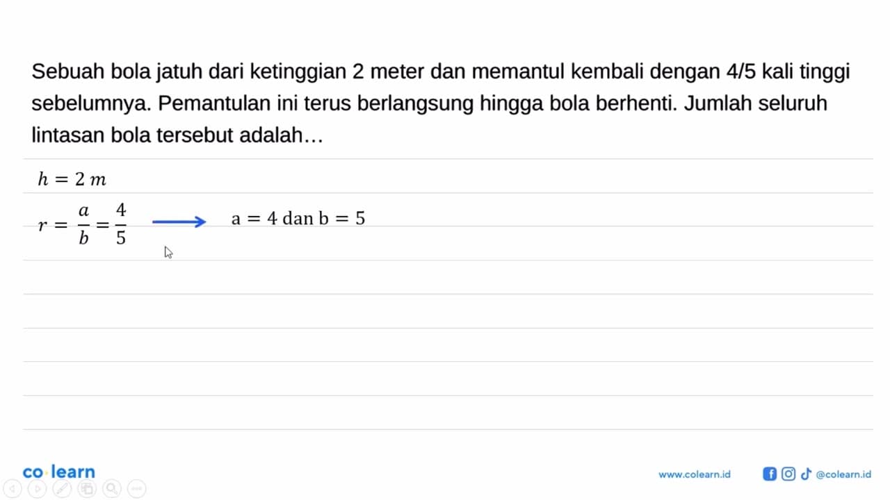 Sebuah bola jatuh dari ketinggian 2 meter dan memantul