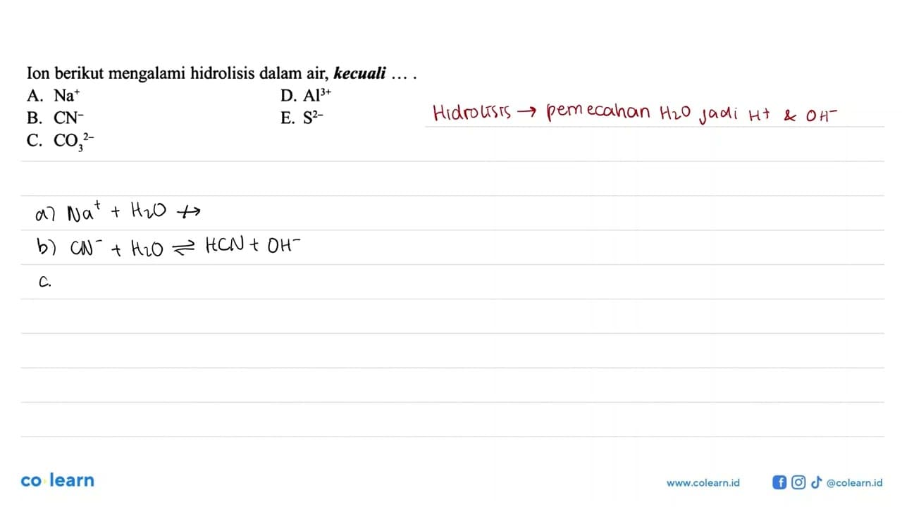 Ion berikut mengalami hidrolisis dalam air, kecuali... A.