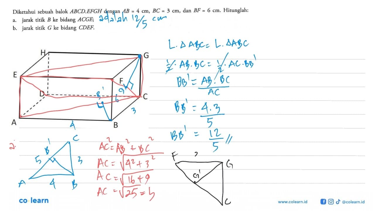 Diketahui sebuah balok ABCD.EFGH dengan AB= 4cm , BC=3 cm,