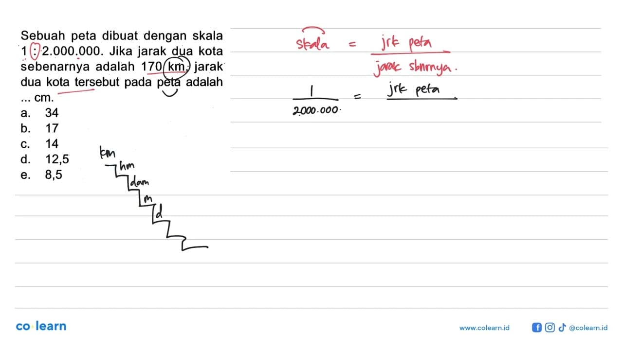 Sebuah peta dibuat dengan skala 1: 2.000.000 . Jika jarak