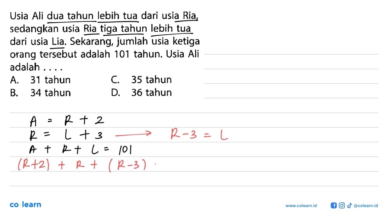 Usia Ali dua tahun lebih tua dari usia Ria, sedangkan usia