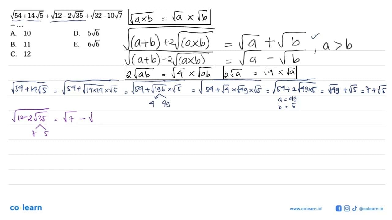 akar(54+14 akar(5)) + akar(12-2 akar(35)) + akar(32-10