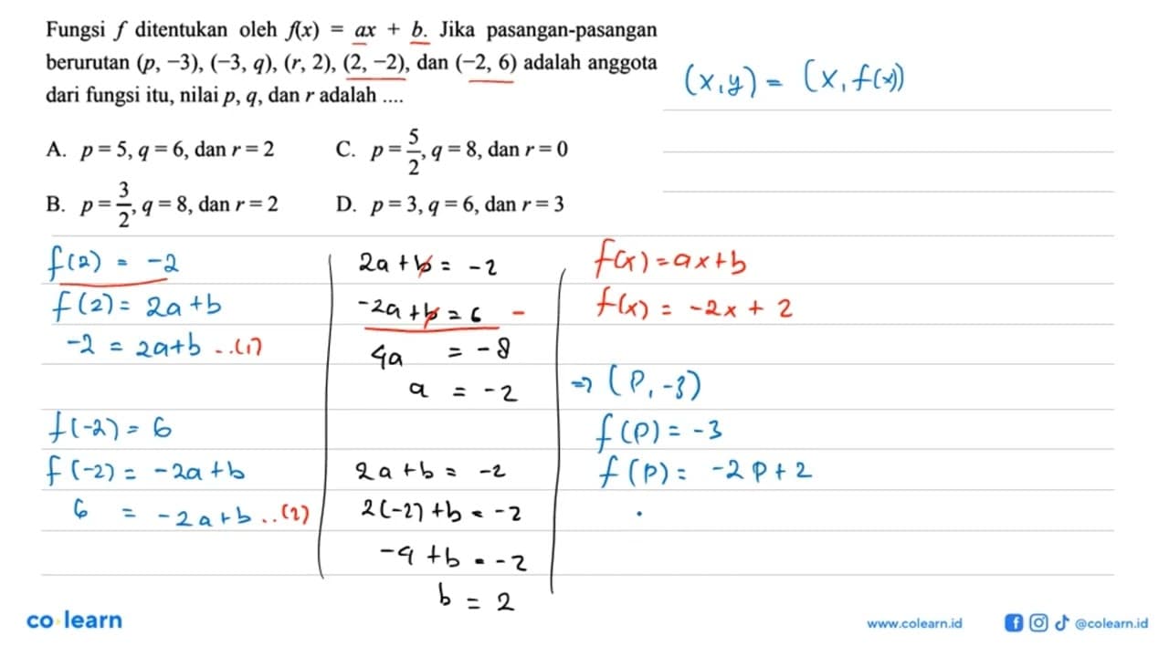 Fungsi f ditentukan oleh f(x) = ax + b. Jika