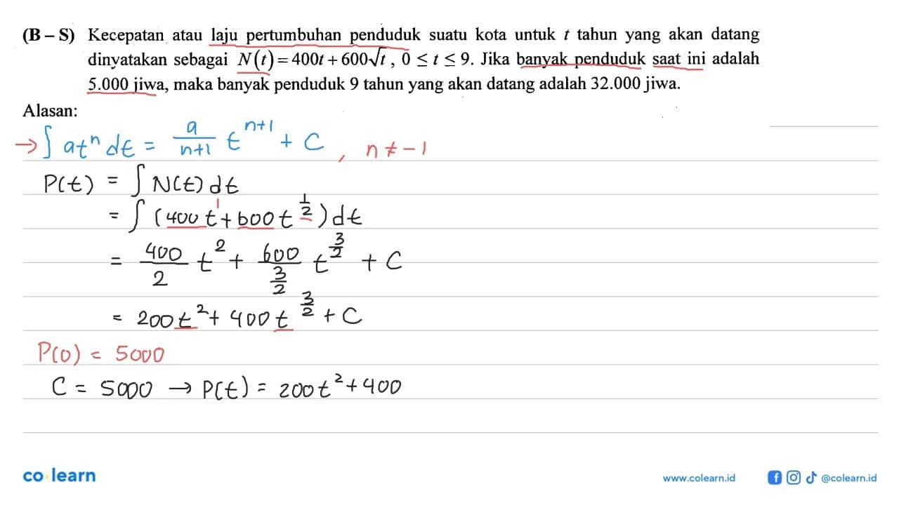 (B-S) Kecepatan atau laju pertumbuhan penduduk suatu kota