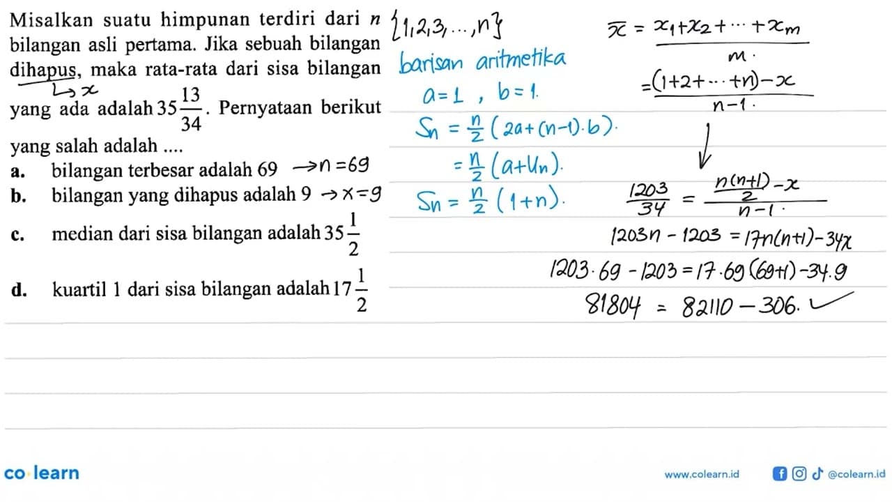 Misalkan suatu himpunan terdiri dari n bilangan asli