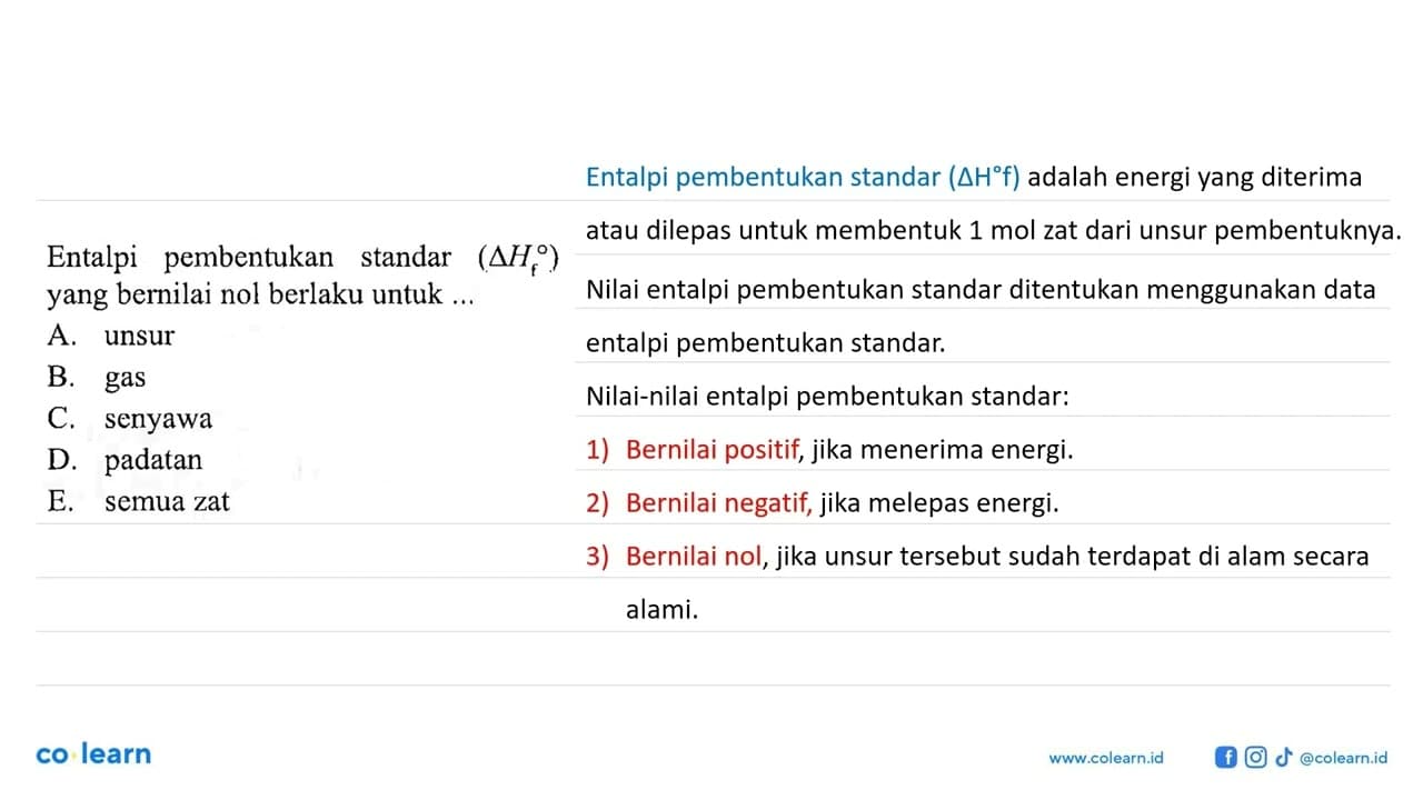 Entalpi pembentukan standar (delta Hf) yang bernilai nol