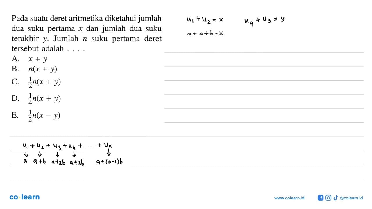 Pada suatu deret aritmetika diketahui jumlah dua suku