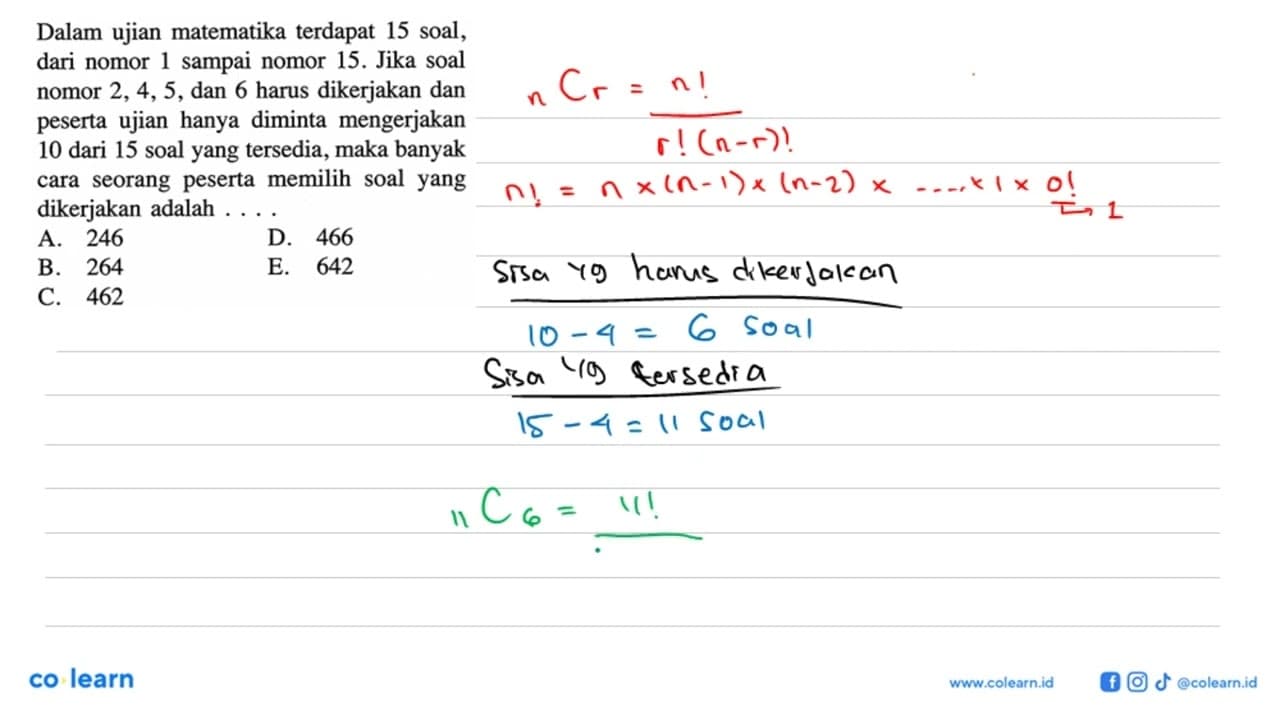 Dalam ujian matematika terdapat 15 soal, dari nomor 1