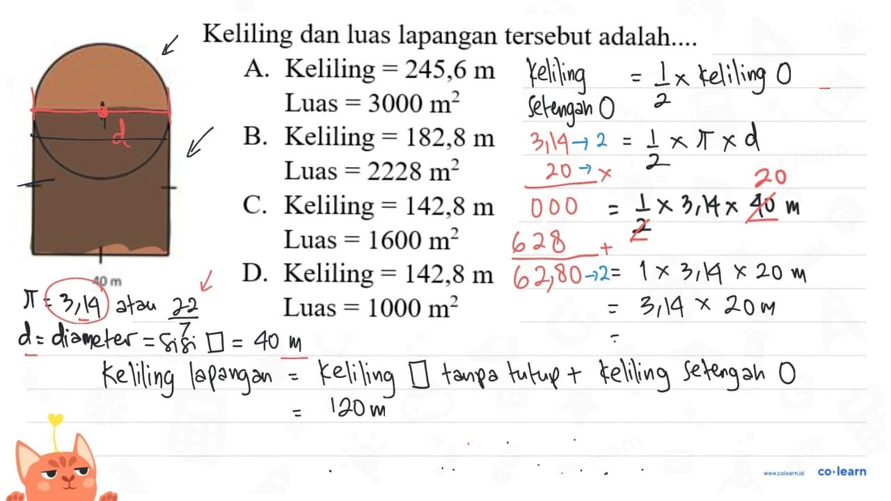 Keliling dan luas lapangan tersebut adalah.... 40 m