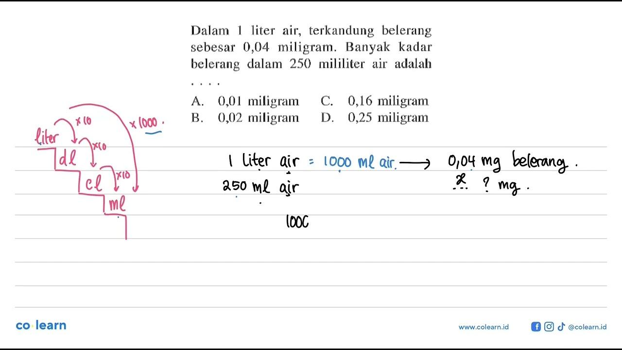 Dalam 1 liter air, terkandung belerang sebesar 0,04