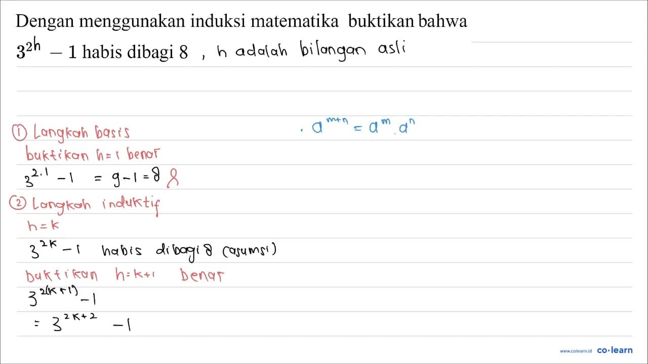 Dengan menggunakan induksi matematika buktikan bahwa 3^(2)