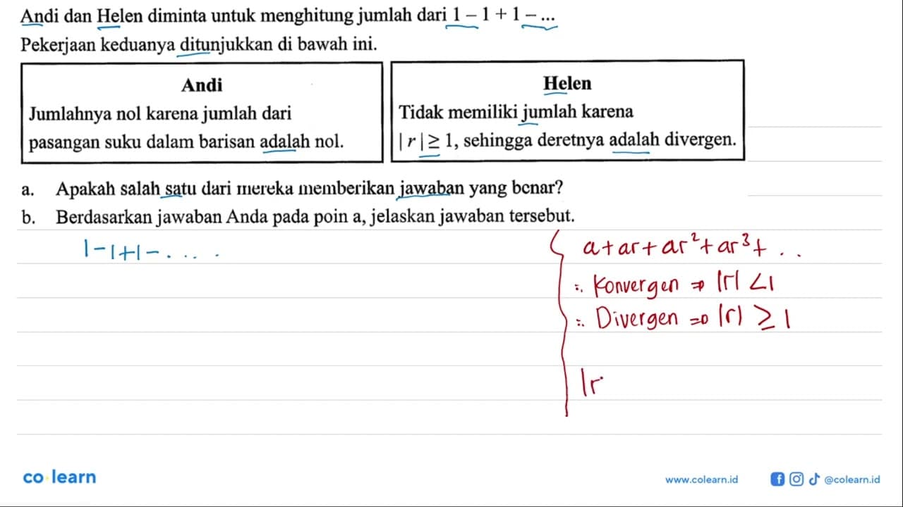 Andi dan Helen diminta untuk menghitung jumlah dari