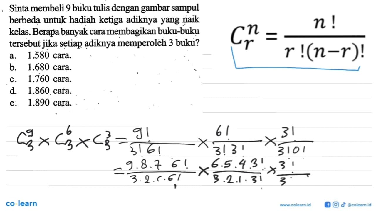 Sinta membeli 9 buku tulis dengan gambar sampul berbeda