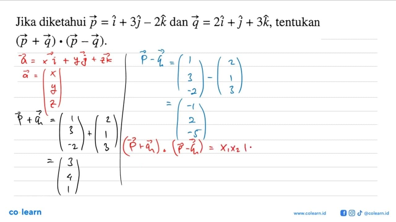 Jika diketahui p=i+3j-2k dan q=2i+j+3k, tentukan