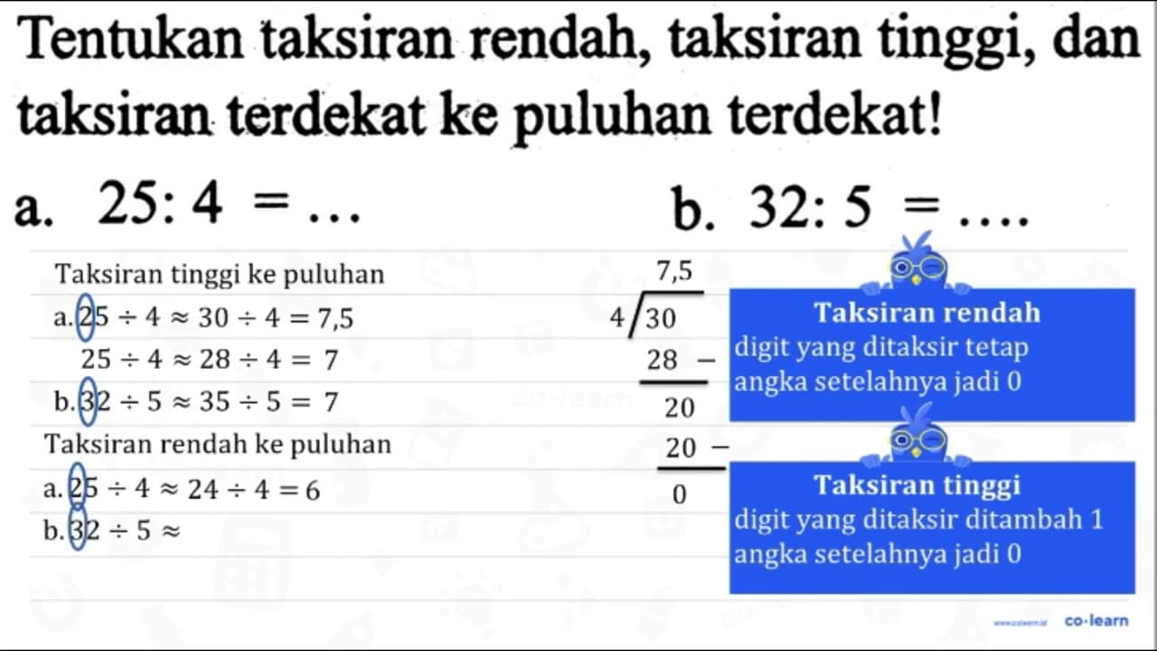 Tentukan taksiran rendah, taksiran tinggi, dan taksiran