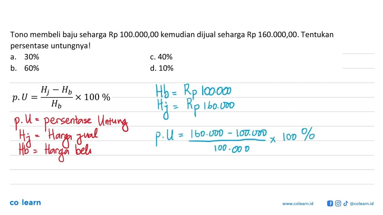 Tono membeli baju seharga Rp 100.000,00 kemudian dijual