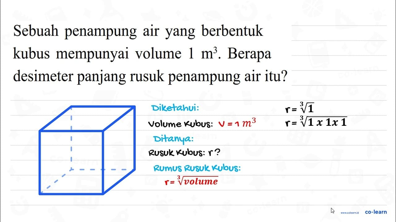 Sebuah penampung air yang berbentuk kubus mempunyai volume