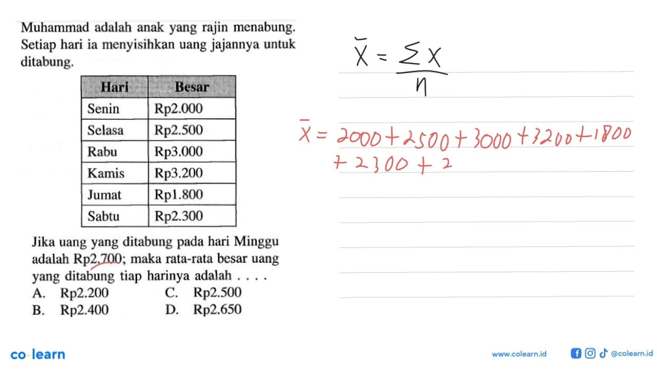 Muhammad adalah anak yang rajin menabung. Setiap hari ia