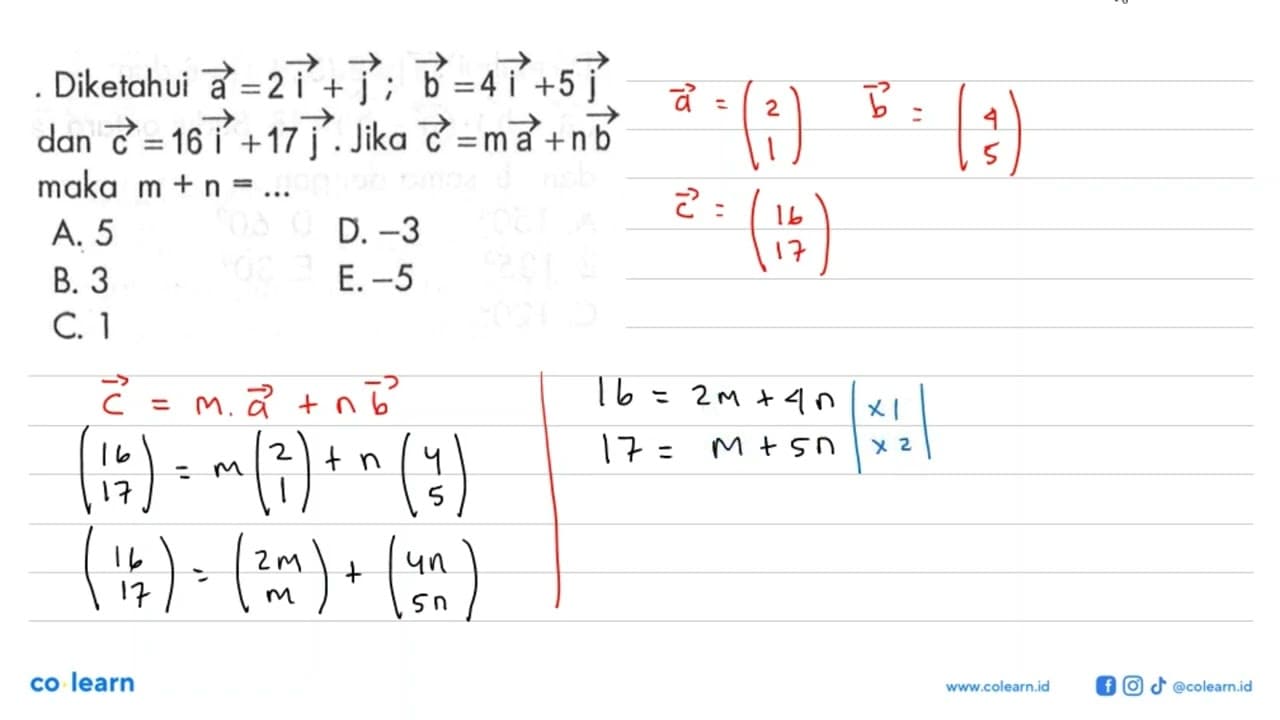 Diketahui vektor a=2i+j ;vektor b=4i+5j dan vektor