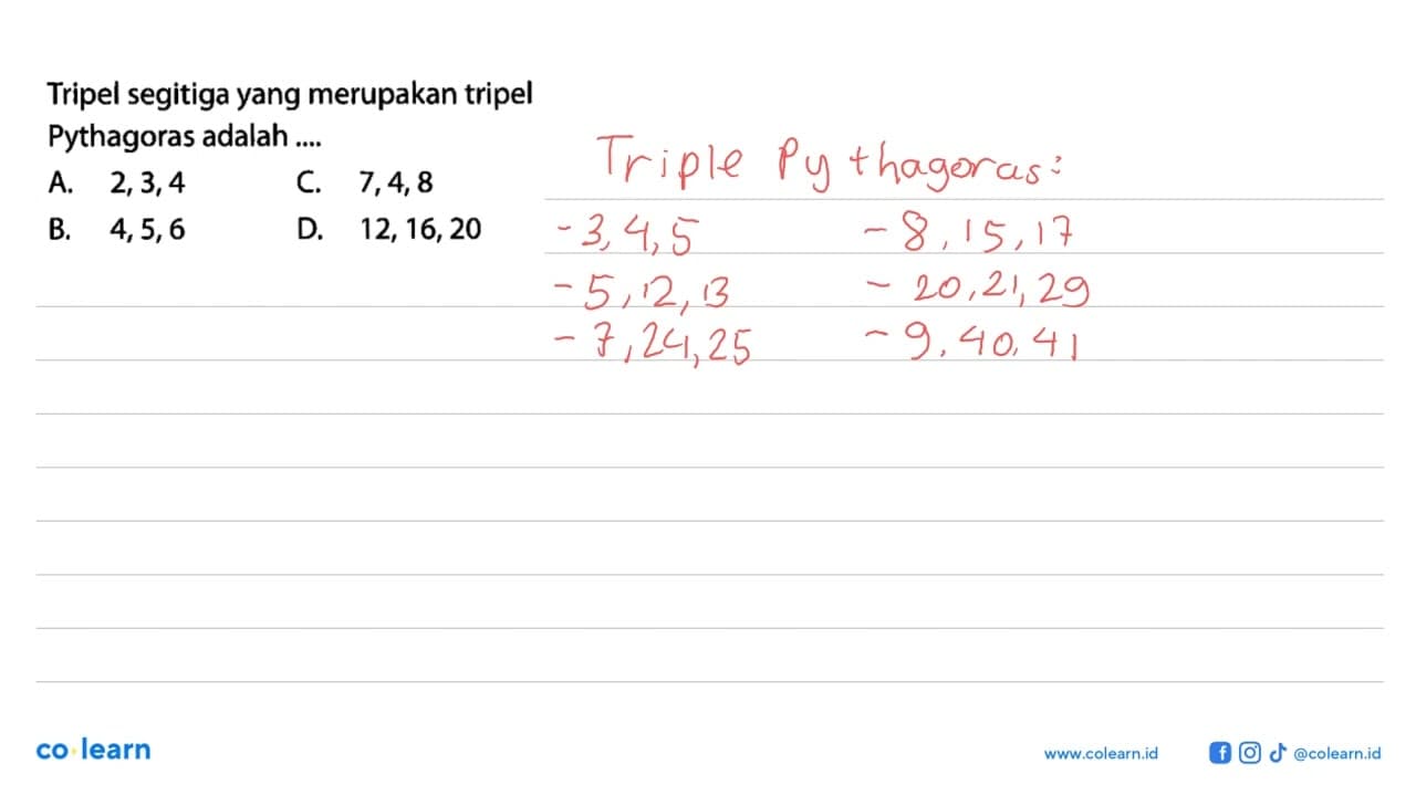 Tripel segitiga yang merupakan tripel Pythagoras adalah