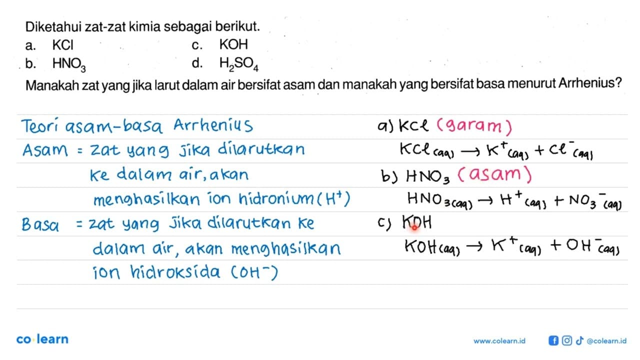 Diketahui zat-zat kimia sebagai berikut.a. KClc. KOHb.