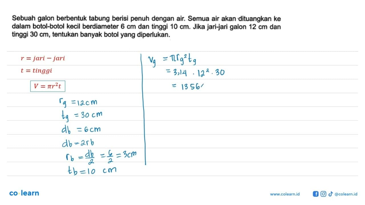 Sebuah galon berbentuk tabung berisi penuh dengan air.